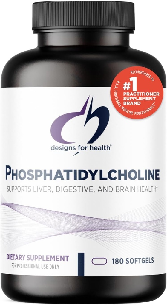 Designs for Health Fosfatidylcholín Softgels - Fosfatidyl Choline Supplement from Soy Lecithin to Support Liver + Brain Health (180 Softgels)