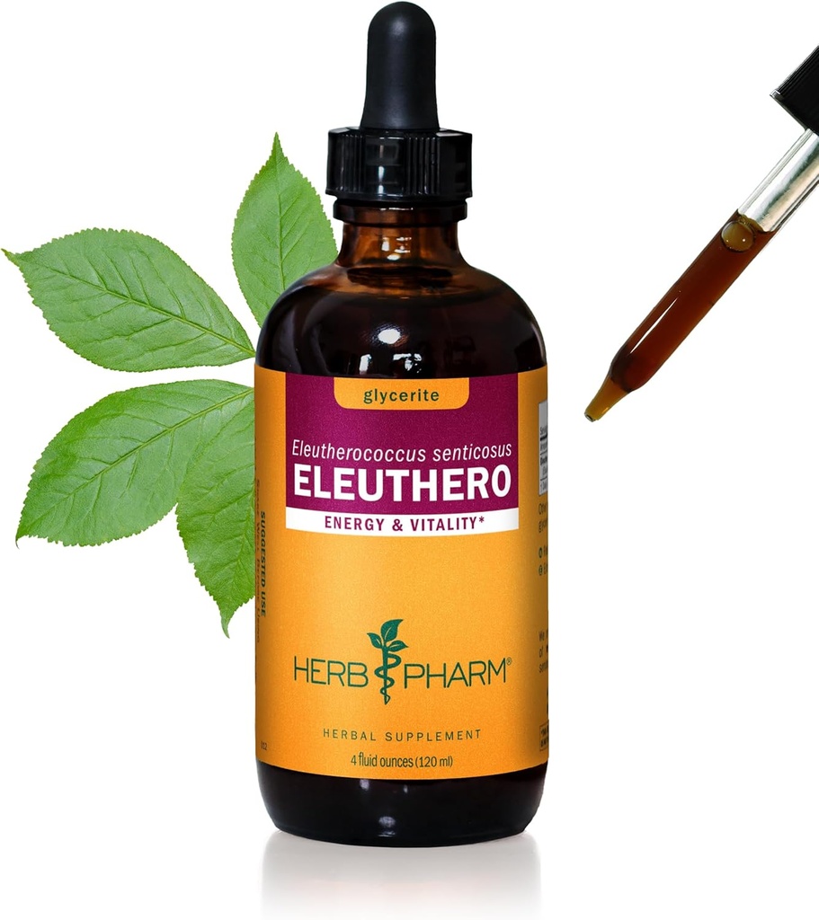 Herb Pharm Eleuthero Root Liquid Glycerit pre energiu a vytrvalosť, glycerit bez alkoholu, 4 Ounce