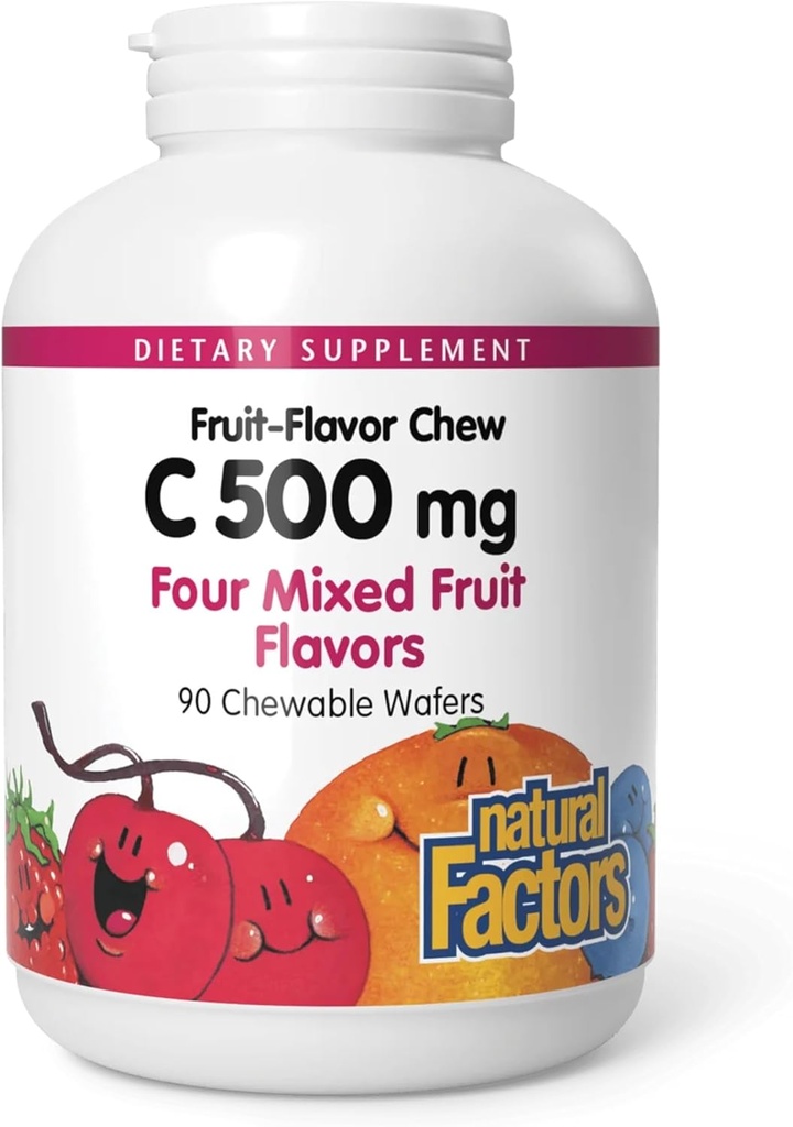 Natural Factors, Kids Chewable Vitamin C 500 mg, Supports Immune Health, Bones, Teeth and Gums, Mixed Fruit, 90 Wafers