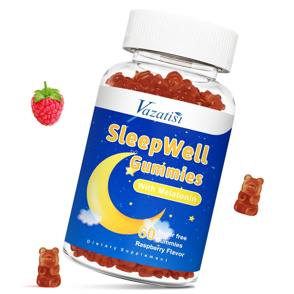 Spánkové Gummy pre dospelých a deti - bez cukru Melatonínové Gummy s 7,5 mg Melatonin per Gummy, horčík, L-teanín, vitamín B12, vegetarián - malinová príchuť