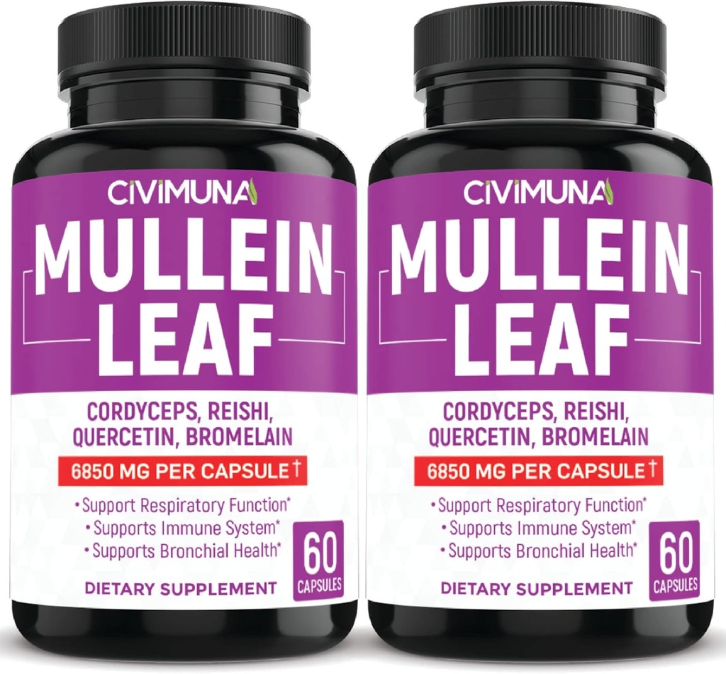 (2 balenia) Mullein Leaf Kapsule 6850mg - Mullein Leaf, Cordyceps, Reishi - 4 mesiace