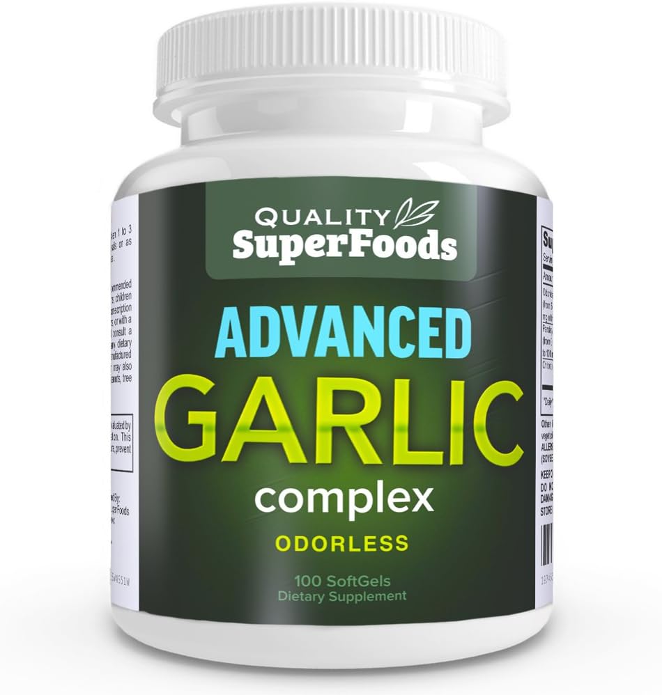 Advanced Cesnak Complex - Quality SuperFoods (100ct) Maximum Strength Complex obsahuje zmes bez zápachu cesnaku (Allium sativum), petržlen (petroselinum crispum) a chlorofyl.