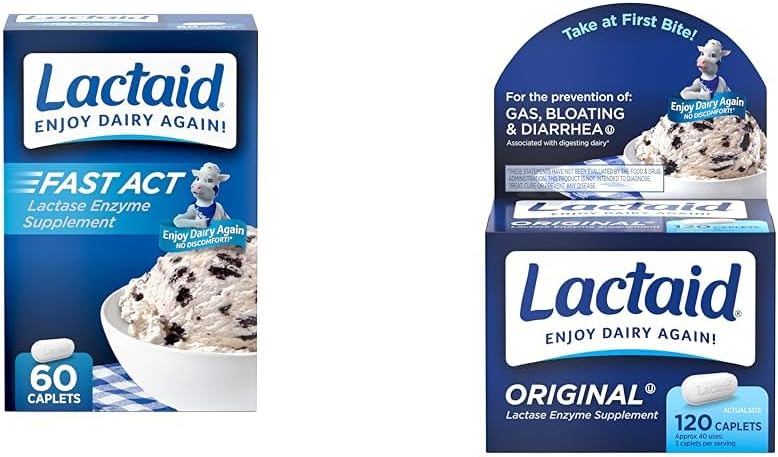 Lactaid Fast Act 60-Pack Original Strength 120-Count Laktóza Netolerancia Caplets s 9000 FCC Laktáza Jednotky