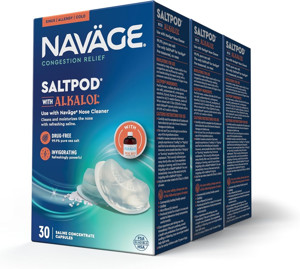 Navage SaltPod w/ Alkalol (3 30- Packs) - Exkluzívne navrhnuté pre Navage Nasal Rinse - Sinus Rinse Alkalol Pods pre rýchlu úľavu (90 SaltPod Náhradné)