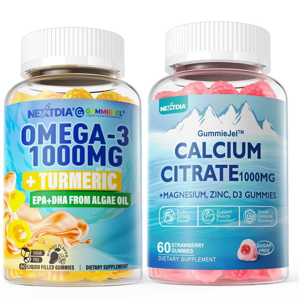 1Cukor bez obsahu vápnika Dusičnan horečnatý & 1Pack Vegan Omega-3 Gummies 1000mg + Turmérium