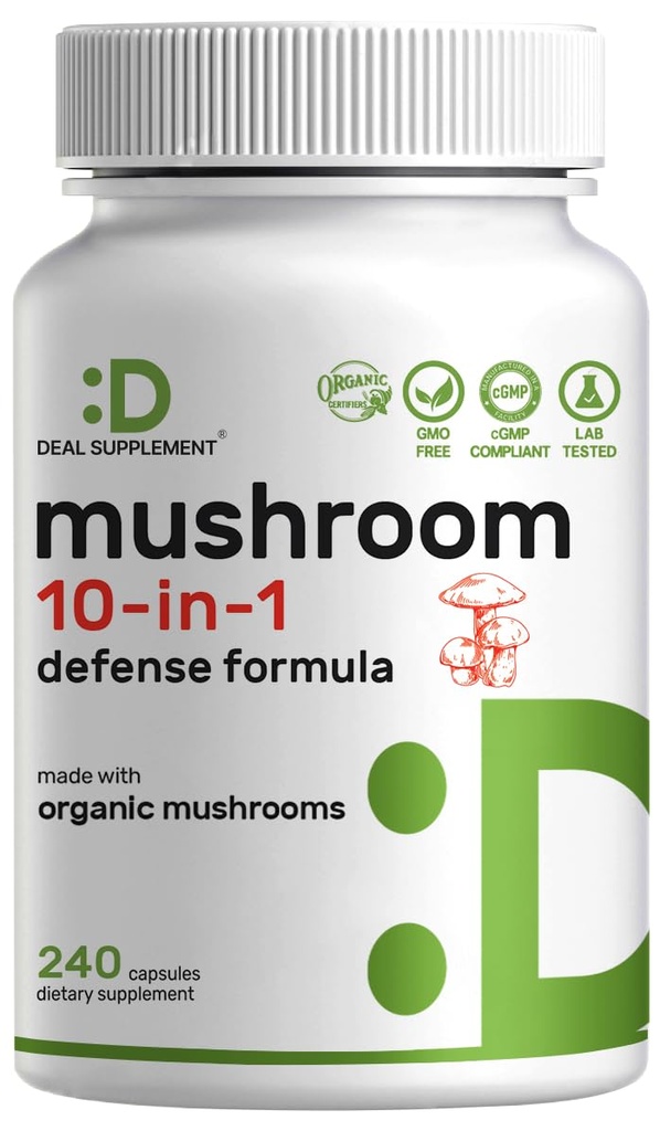 Organické 10-v-1 Huba Supplement, 240 Kapsule 