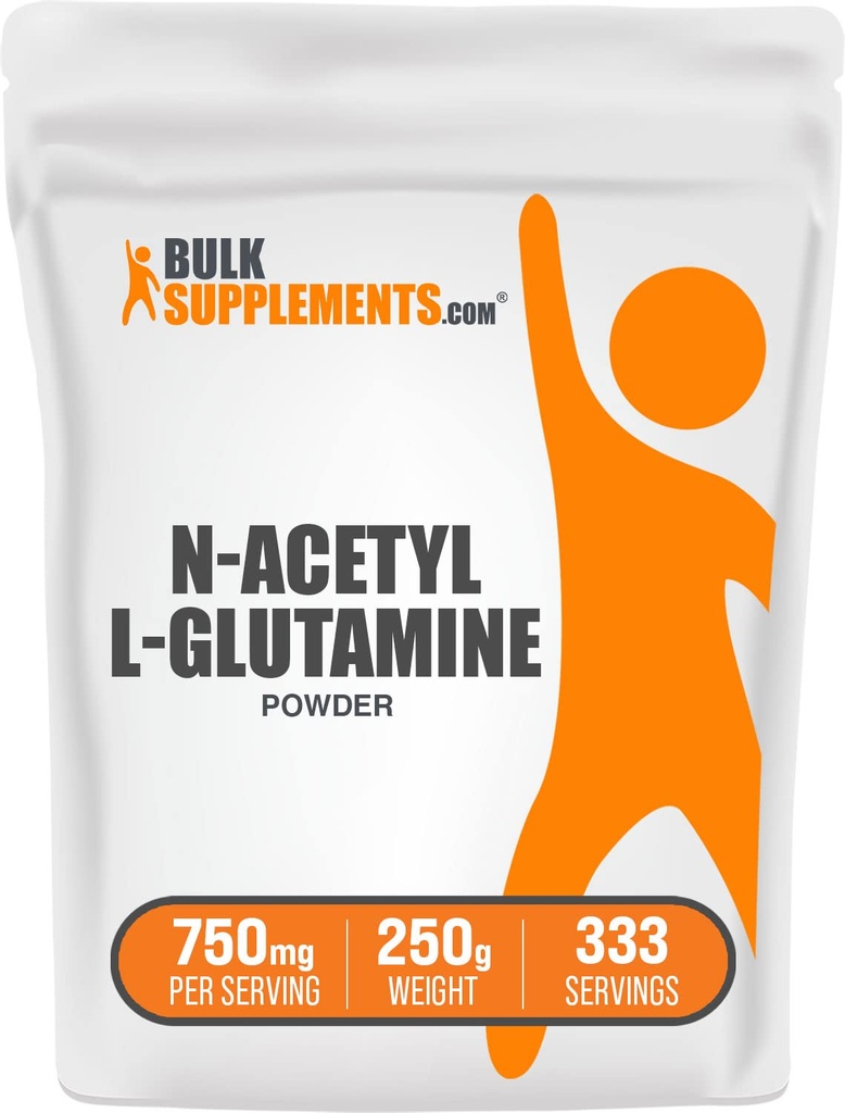 BulkSupplementments.com N-Acetyl L-Glutamine Powder - Glutamine Supplement, L Glutamín Powder, Gut Health & Recovery - Gluten Free, 750mg per Serving, 250g (8,8 oz) (Pack of 1)
