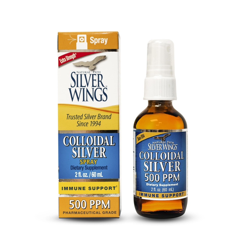 Prírodná cesta Strieborné krídla Koloidné striebro - Extra sila Liquid Immune Suplement - - 500 ppm (2500 μg) - 2 oz Spray