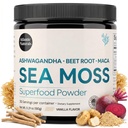 Atlantic Naturals Sea Moss Superfood Powder s Ashwagandha, Beet Root, a Maca Root - Morský Moss Powder podporuje zdravú pokožku, Atletický výkon, a pozitívna nálada - Vanilla Flavor (150g)