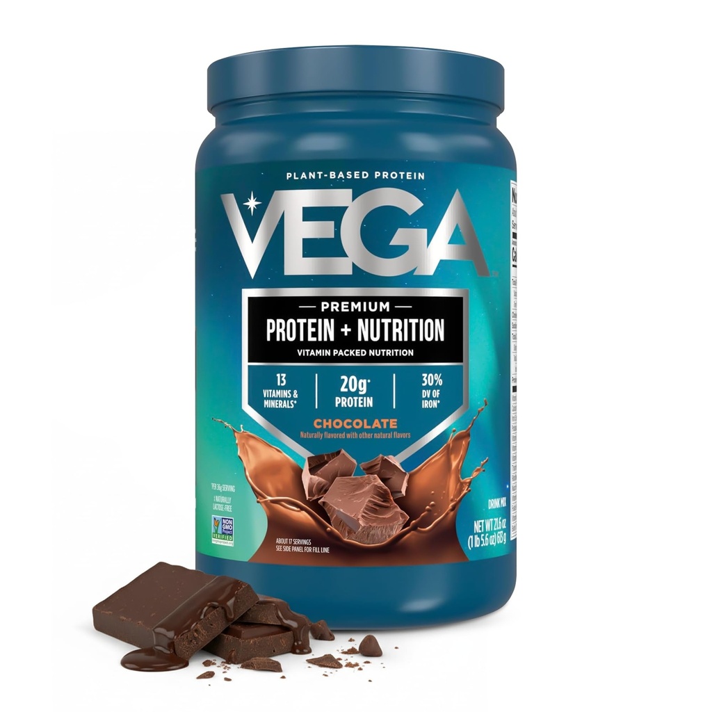 Vega Protein + Nutrition - 20g Plant-Based Pea Protein, Chocolate, 17 Servings, Vegan Keto Superfood, Antioxidant-Rich, Gluten Free, Dairy Free, Low Carb, 1,4lbs (Backaging May Vary)