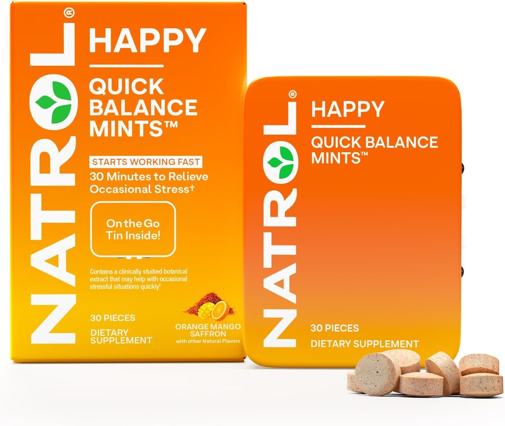Natrol Quick Balance Happy Mints, Príležitostný stres Relief Supplement, 30 Mincovne, 15 Denné dodávky