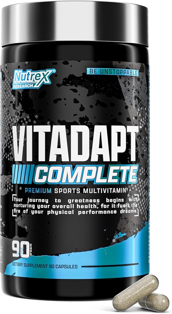 Nutrex Research Vitadapt Complete Sports Multivitamín pre mužov - 24 Vitamíny, KSM-66 Ashwagandha a minerály pre Athletes - Mens Multivitamín (90 Kapsule)