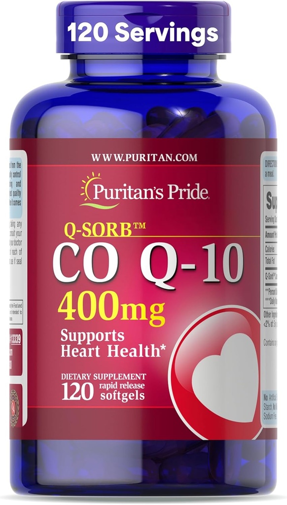 Puritánska pýcha Koenzým CoQ10 400mg, Dietary Supplement for Heart Health, Blood Pressure, Oral Gum Health, and Healthy Aging Support, 120 Day Supply, Rapid Release Softgels