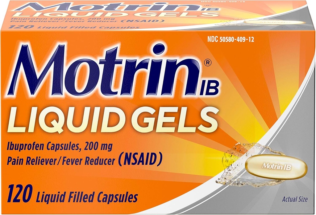 Motrin IB 200mg Ibuprofen Tekutý gél bolesť Reliyver/horúčka Redukcia bolesti a bolesti, 120 ot
