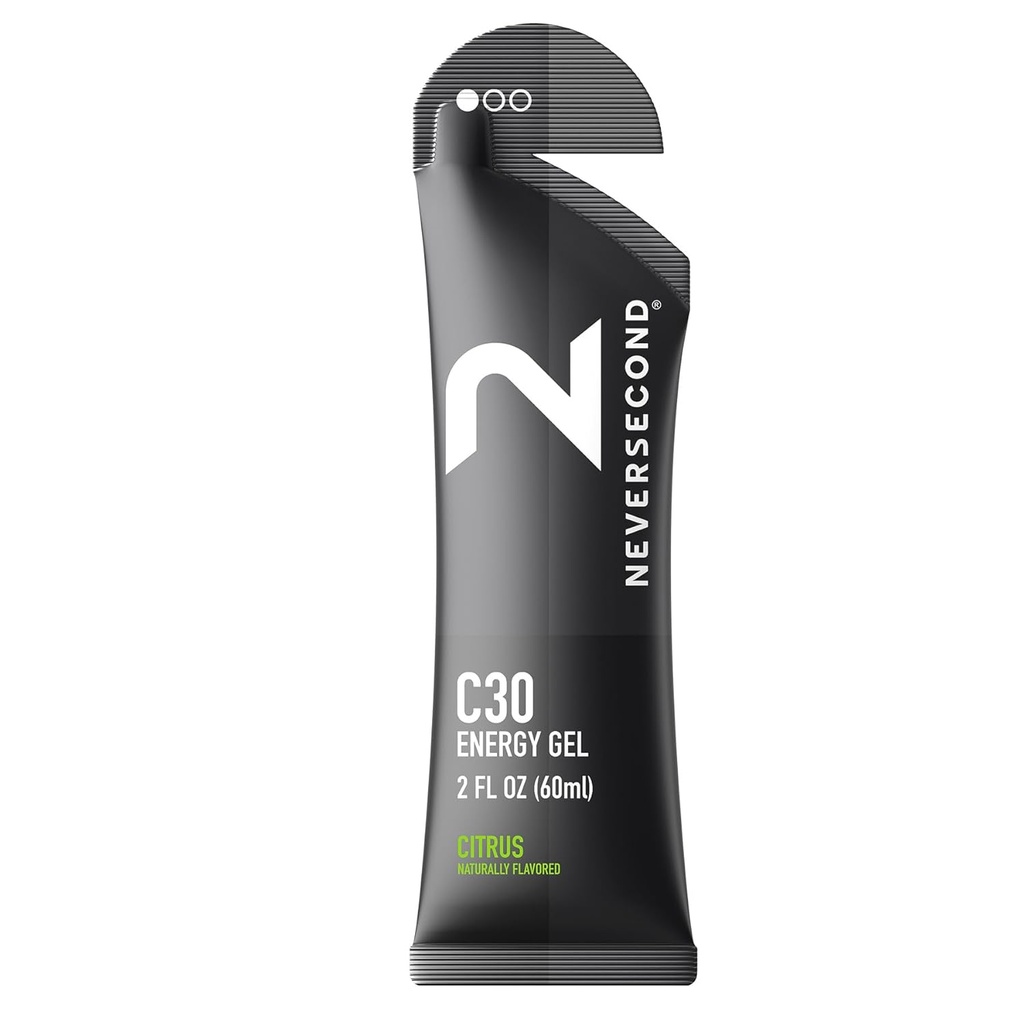 Neversecond C30 Energy Gel, Performance Nutrition & Hydration, Never2 Energy Gel for Ultra Triatlons, Cycling & Marathons (Citrus Flavor, 12-Count Pack)