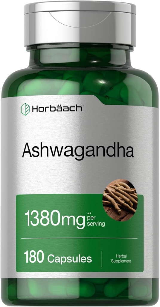 Horbäach Ashwagandha Supplement | 180 Capsules | for Women and Men | Herbal Root Extract | Non-GMO, Gluten Free