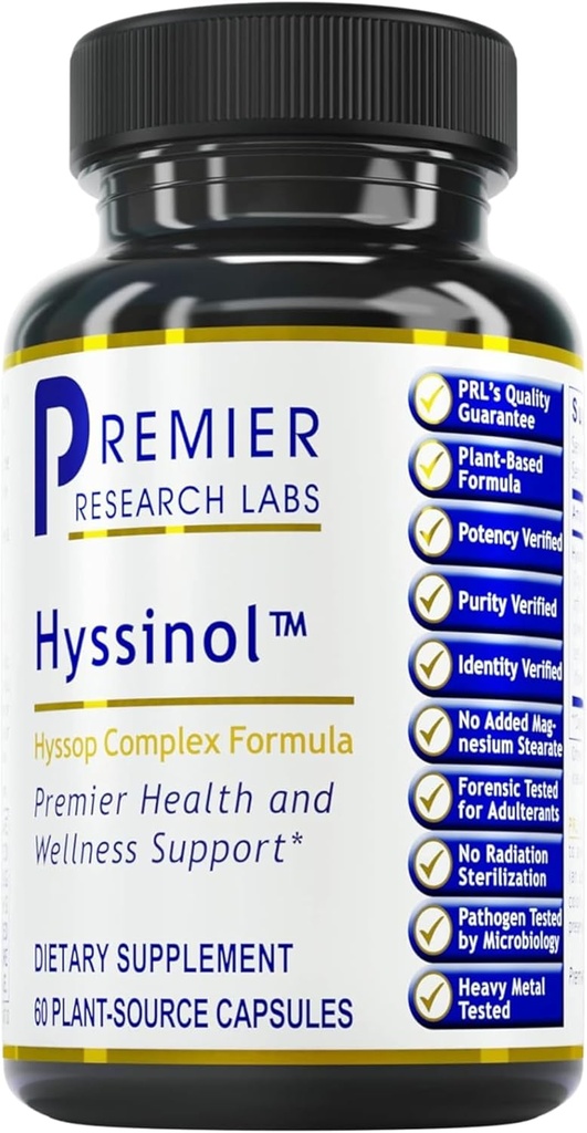 Premier Research Labs Hyssinol - Hyssop Herb, Hyssop Kapsule, Wellness pilulky s organickým Hyssop suché byliny, Dietary Supplement with Green Tea, Antioxidant podpora - 60 Vegetariánske kapsule