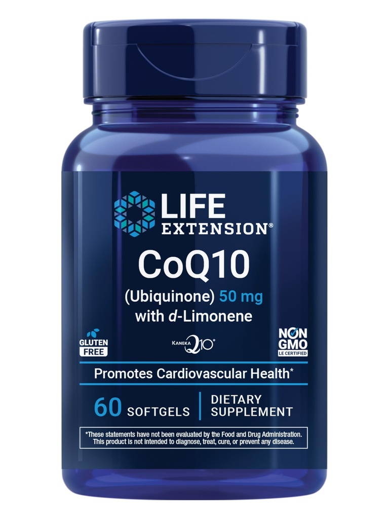 Life Extension Super-Absorbable CoQ10 (Ubichinón) s d-Limonene, Heart Health Supplement, úľava Všeobecná únava, oxidačný stres Defense, 50 mg, non-GMO, Gluten-Free, 60 softgels