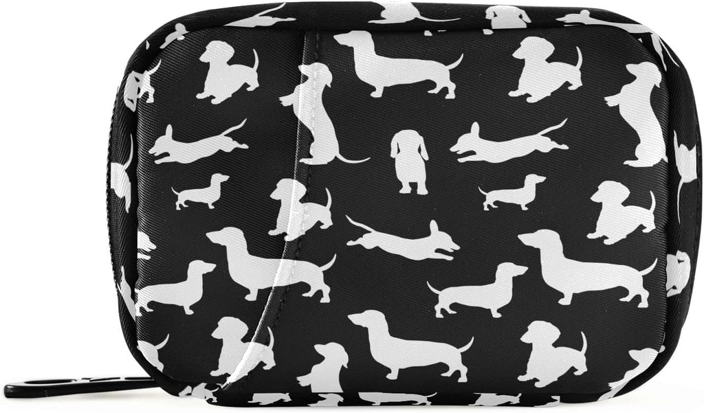 Ollabaky Black Dachshund Dogs Pill Organizer 7 Day Pill Case Travel Pill Organizer Bag Pill Box Portable Weekly Case with Zipper Compact Size for Vitamin Supplement Holder
