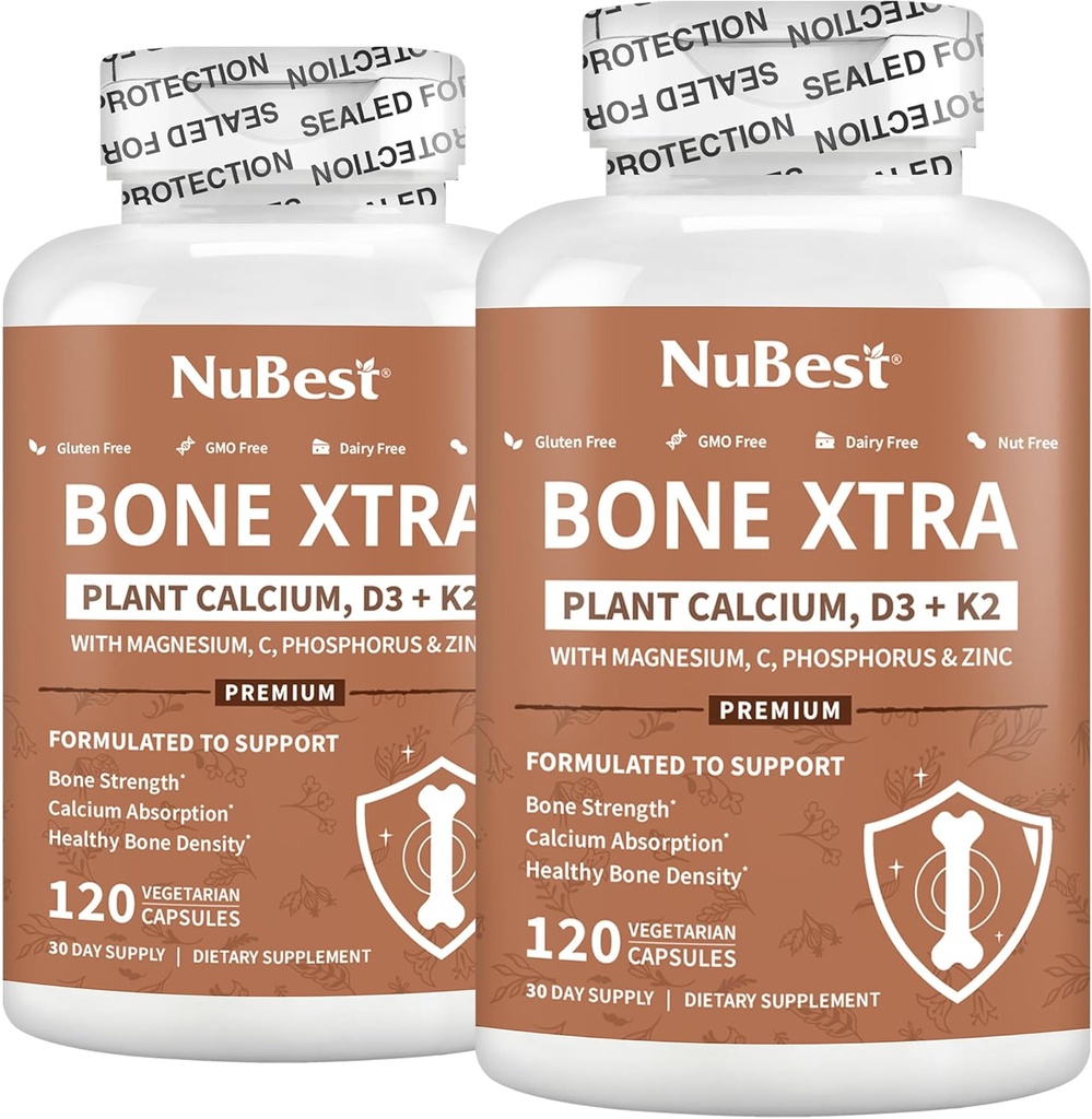 NuBest Bone Xtra Plant-Based Bone Strength Formula s vápnikom, horčík z morských rias, fosfor, vitamín C, K2, D3 