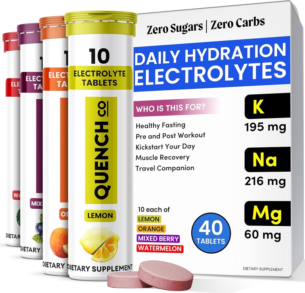 Kvinch Electrolyte Tablety 40 Gróf Instant Hydratácia, Elektrolyty, Zapnutie Elektrolyty Žiadny cukor pre Optimálna Hydratácia Podpora Nie prášok - Vodný melón, Oranžový, Zmiešané Berry, Citrónové príchute
