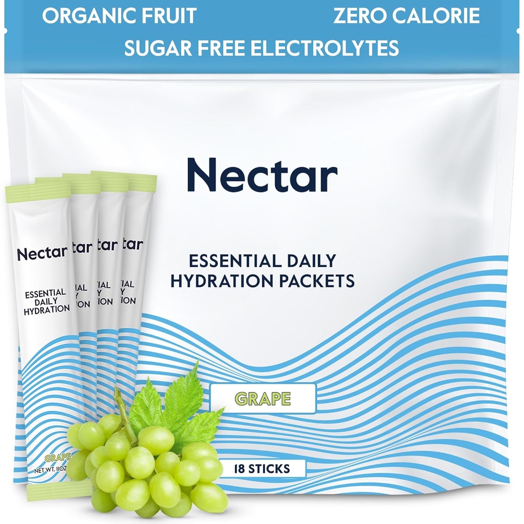 Nektárové hydratačné balíčky - Electrolytes prášok balíčky - bez cukru & 0 kalórií - organické ovocie Liquid Daily IV Hydrate Sticks for Dehydration Relief & Rapid Rehydration (Grape 18 balíček)