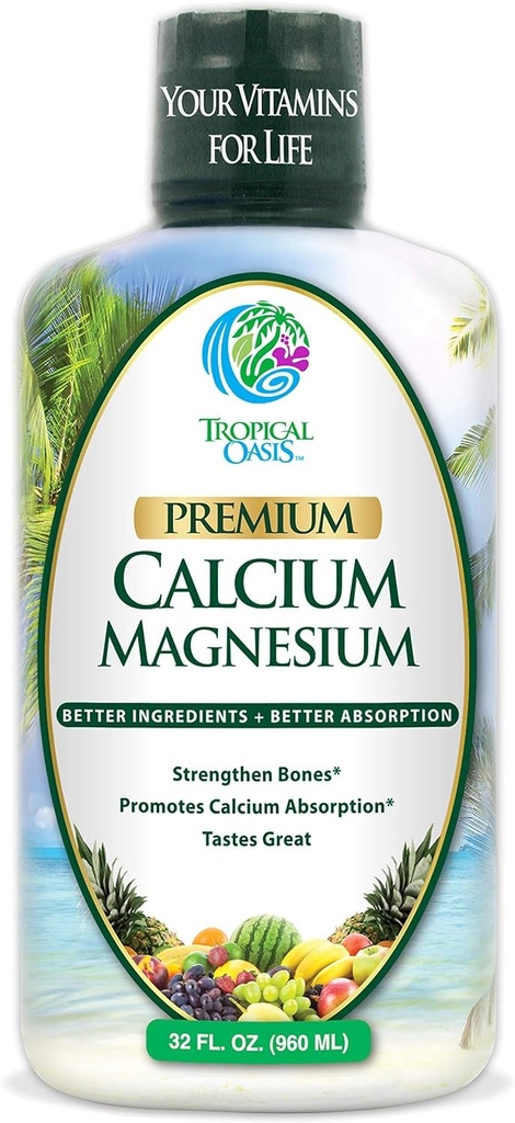 Premium Tekuté kalcium Magnézium Citrát - Prírodný vzorec w/ podpora pre silné kosti - Tekuté vitamínové doplnky w/ Vápnik, horčík, Bór a vitamín D3 až 98% Miera absorpcie 32oz, 64 Serv