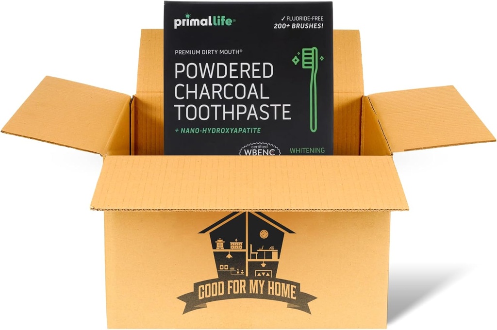 Aktivované Charcoal Primal Life Organics 1 oz Zubný prach: Organic Vegan Blend, Kaolin & Bentonit Clay, Essential Oils - Black Spearmint for 200+ Brushings. GFMH Box zahrnutý.