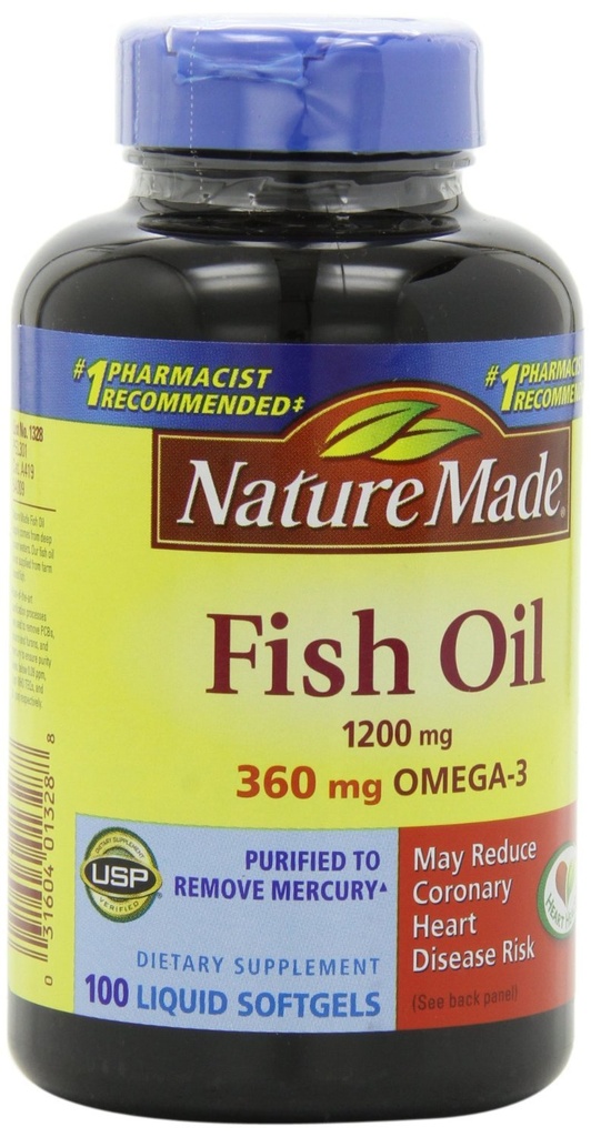Nature Made Fish Oil 1200mg, 360mg Omega-3 100 Liquid Softgels (3 Balenie)