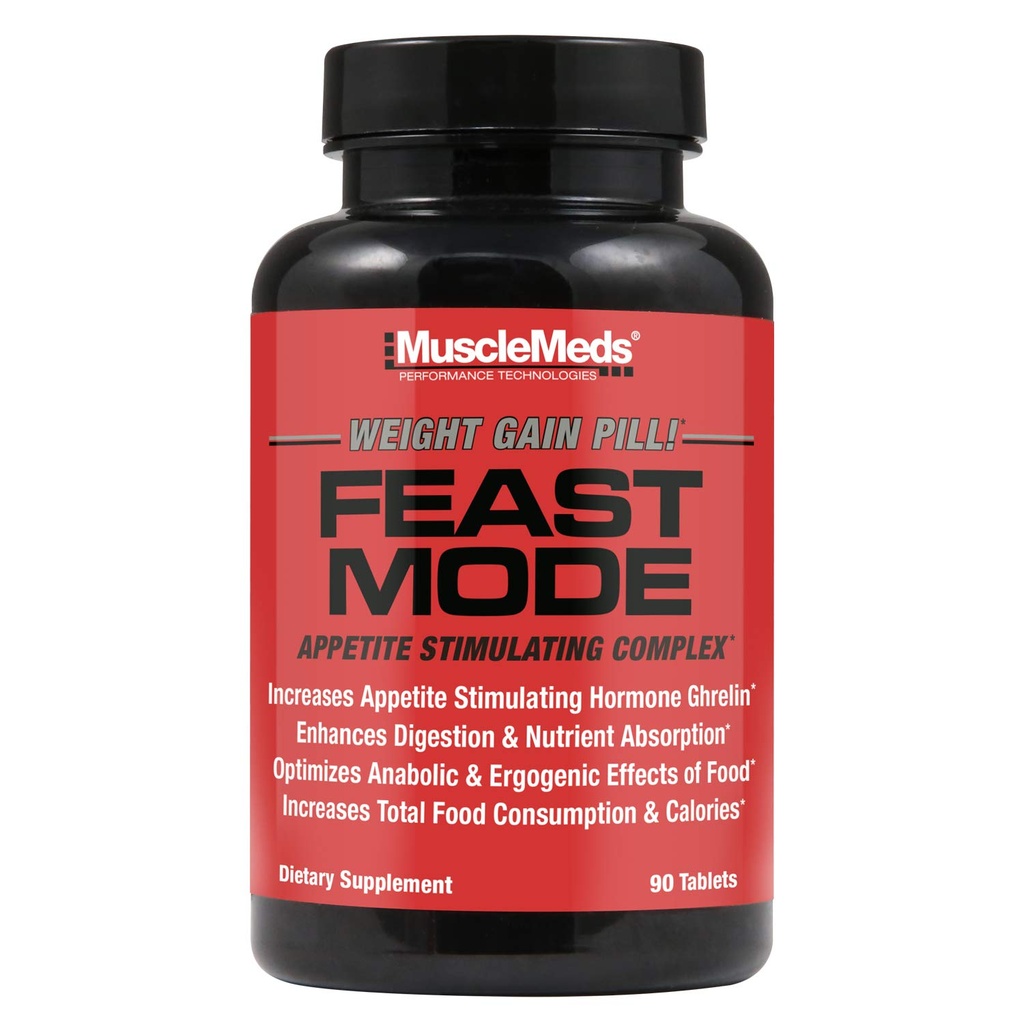 MuscleMeds Feast Mode Appetite Stimulant Váha Získať Pilulky Tráviace enzýmy Bezpečné a efektívne 90 Caps, Neochutené, 90 Počet