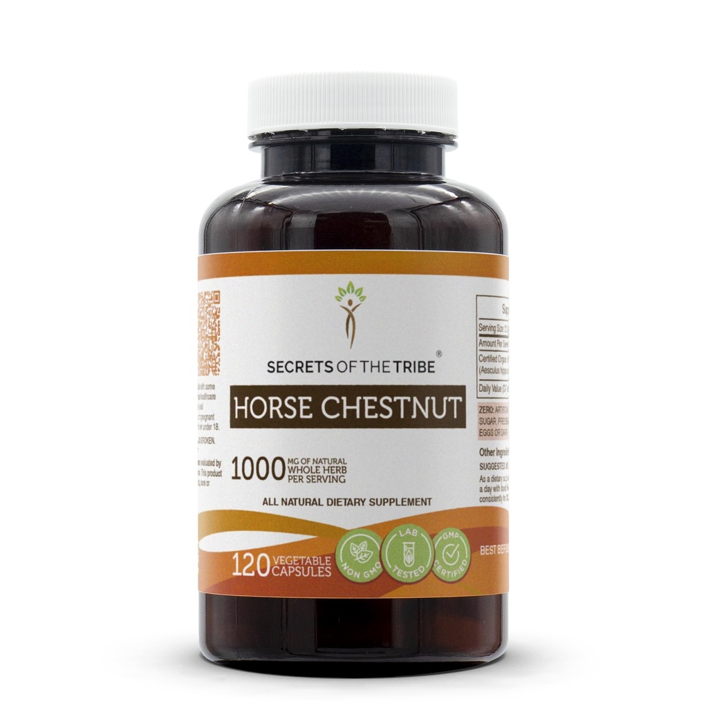Secrets of the Tribe Horse Chestnut 120 Kapsule, 1000 mg, Made with Organic Horse Chestnut (Aesculus hippocastanum) Sušený Nut (120 Kapsule)