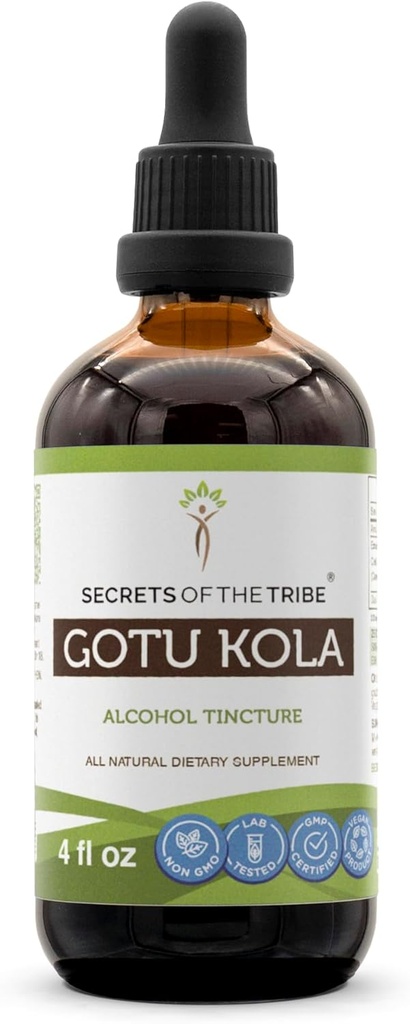 Tajomstvá tekutého extraktu alkoholu z kmeňa Tribe Gotu Kola Tinktúra, Gotu Kola (Centella Asiatica) sušený bylinný extrakt (4 FL OZ)