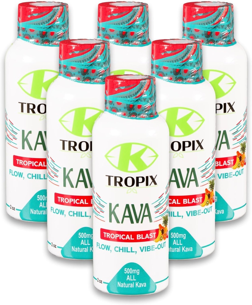 K-Tropix Kava Shot Tropical Blast - 500mg Wellness Shots na podporu relaxácie a zníženie kamiónu - Kava Drink - kamión, napätie, train Relief doplnok - 6 balenie