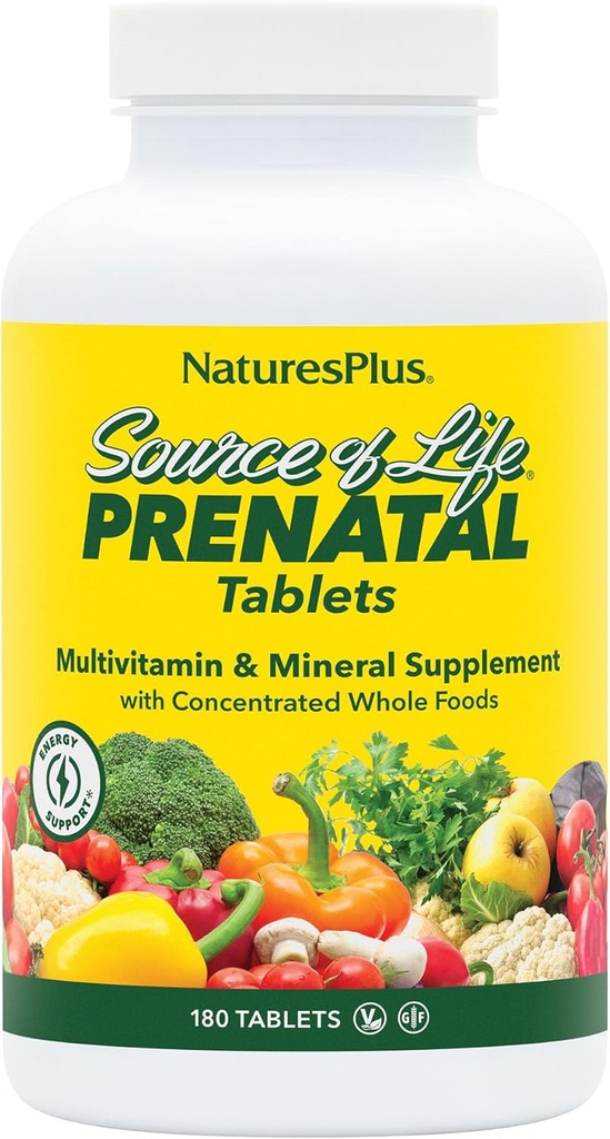 Príroda Plus zdroj života prenatálne - 800 mcg folát, 180 vegetariánskych tabliet - všetky prírodné prenatálne vitamíny a minerály so železom a vápnikom - optimálne zdravie a energia - bez lepku - 90 porcií