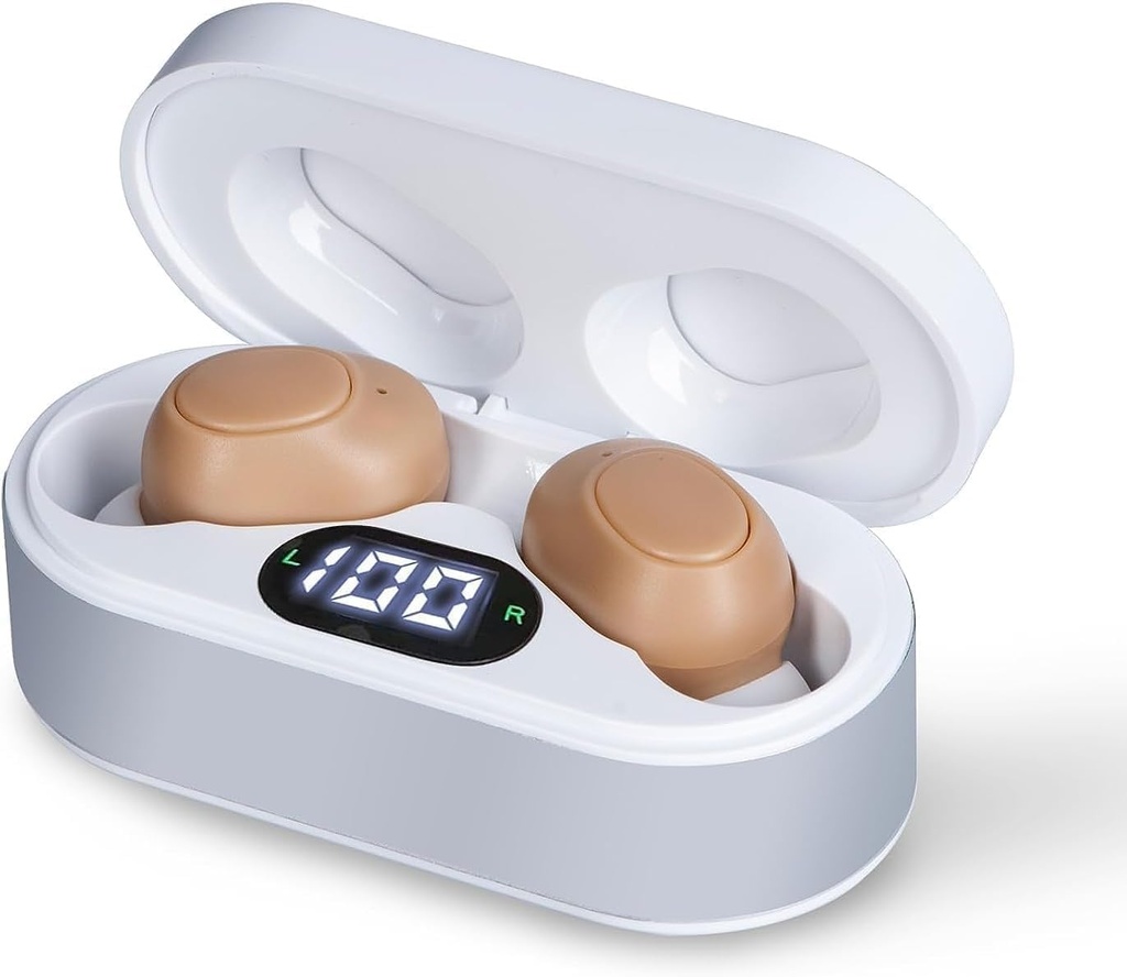 Sluchové pomôcky pre seniorov, nabíjateľné sluchové zosilňovače s zvukom zrušenie, Crystal Clear Sound, neviditeľné OTC sluchové pomôcky w/Charging prípad pre dospelých
