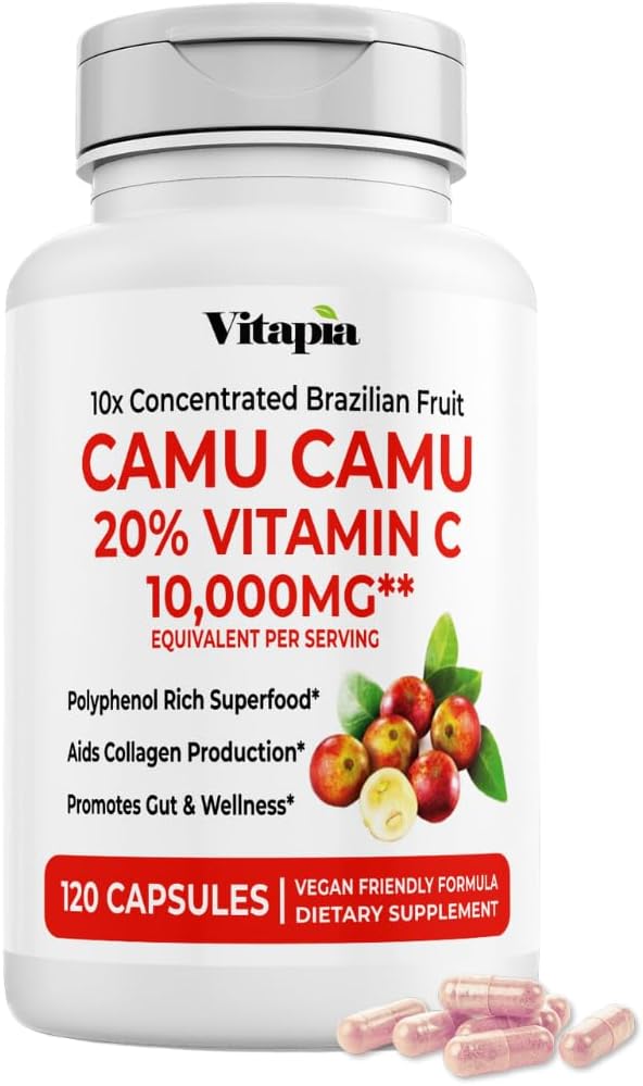 Organic Camu Camu Extract 20% Vitamín C Kapsule - Immune, Collagen, metabolická podpora - 120 Veggie Kapsule - Non GMO, Gluten Free, Vegan Supplement