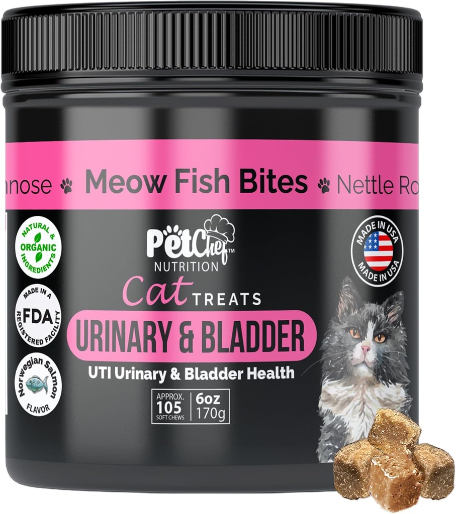 Pet Chef Urinary Cat Treats Low-Calorie UTI Podpora s brusnicou a probiotiká Holistické Obličky a močového mechúra zdravie - Prírodné doplnky pre mačky - Zlepšiť trávenie a Stool kvalita organických zložiek