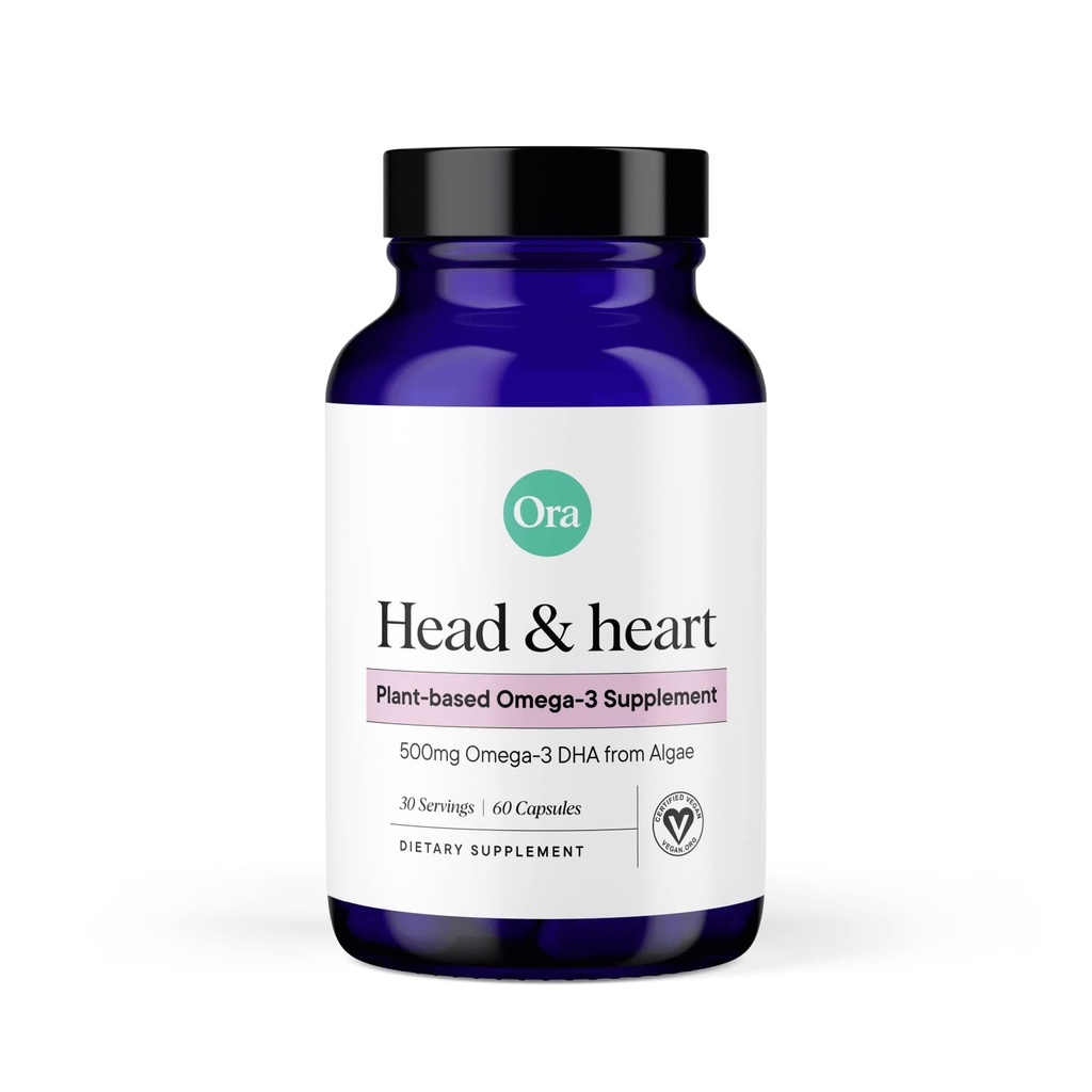 Ora Organic Vegan Omega 3 Supplement - 500mg DHA od Mozog, zdravie očí a srdca - vyrobené z udržateľných rias - 60 Kapsule