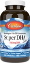 Carlson - Super DHA Gems, 500 mg DHA Supplements, 640 mg Mastné kyseliny, Wild-Caught Norwegian Arctic Omega 3 Fish Oil Supplement, Udržateľne Zdroj Fish Oil Capsules, 180 Softgels