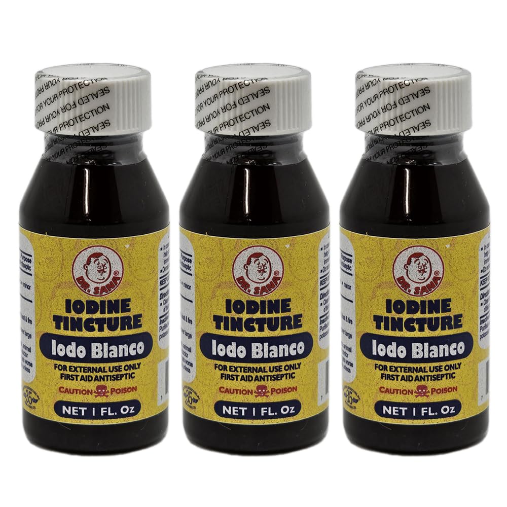 Ozdobená jódová tinktúra. Prvá pomoc Antiseptik pre malé kocky, rezy, Bruises a Burns. 1 fl.oz. Balenie po 3