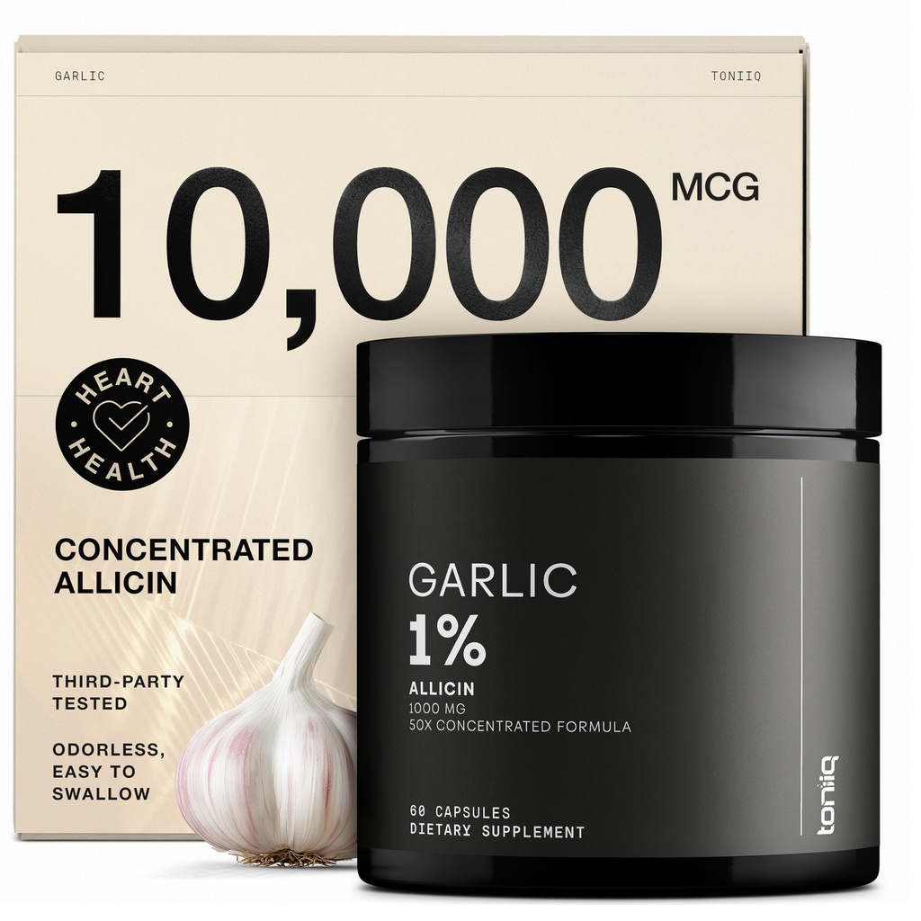 Cesnakové kapsule s 10 000mcg Allicin - Odorless - 50:1 extrakt pre Maximum Potency - Testované laboratórium tretej strany - 60 Vegetariánskych kapsúl