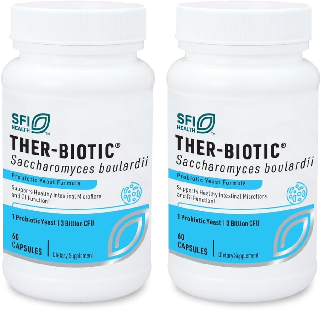 Klaire Labs SFI Health Saccharomyces Boulardii - Probiotický doplnok k podpore zdravého kyslosti, imunitného a trávivého zdravia - Acid Resistant, Stelf- Stable & Hypoalergenic (60 kapsúl / 2 balenia)