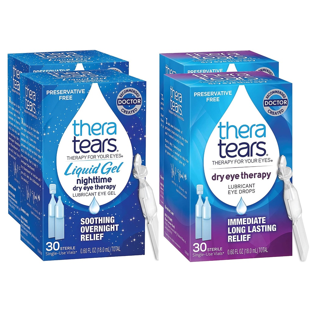 TheraTears Nočná terapia Lubricant očné kvapky pre suché oči, Konzervačné bez, Jednorazové liekovky, Jasné, 60 Počet, 0,6 Fl Oz s TheraTears očné kvapky pre suché oči, 60 Počet jednorázových liekoviek