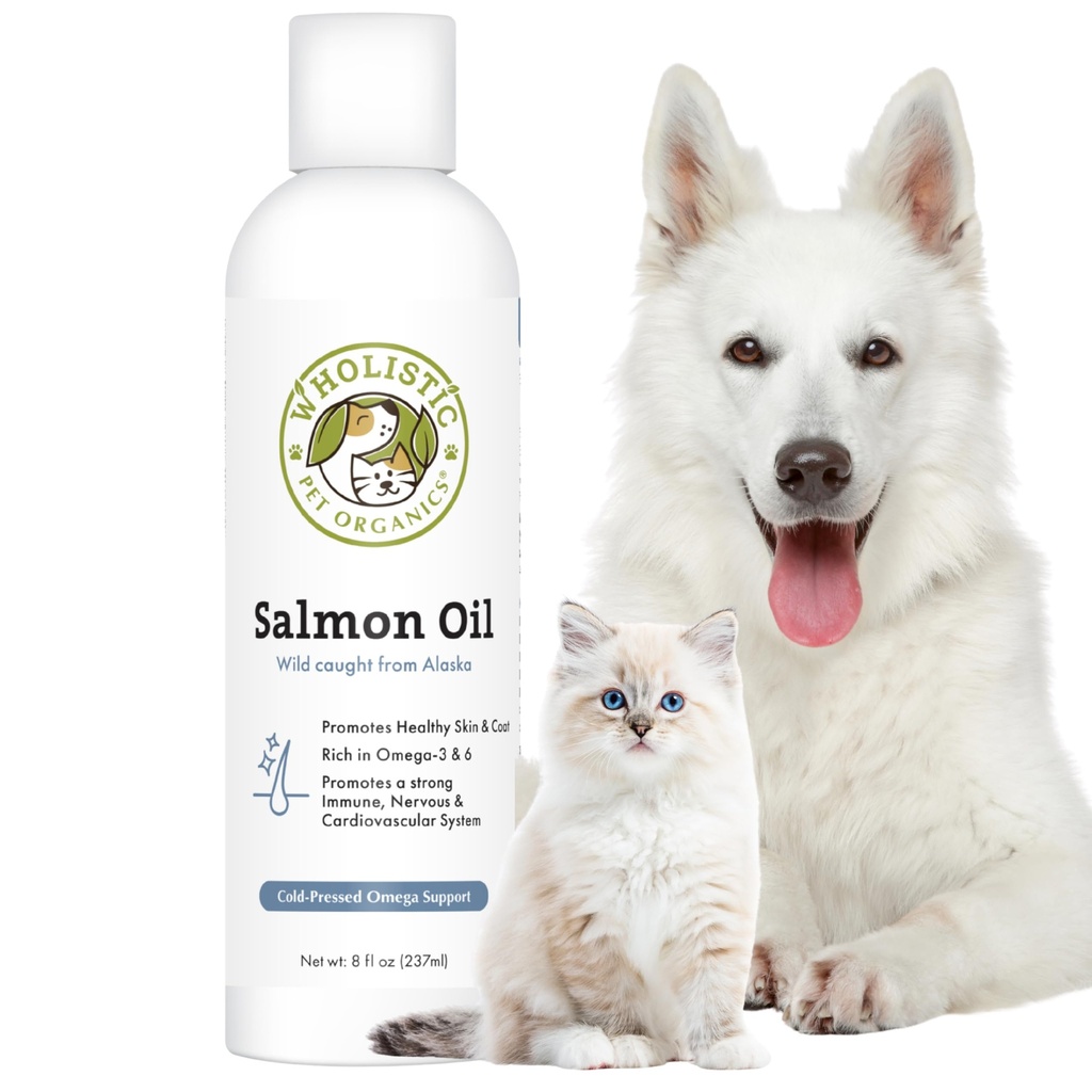 Wholistic Pet Organics Salmon Oil: Deep Sea Wild Aljašský lososový olej pre psy a mačky - Natural Omega 3 Dog Fish Oil Supplement with EPA and DHA for Skin, Coat, Heart and Nervisive System Health