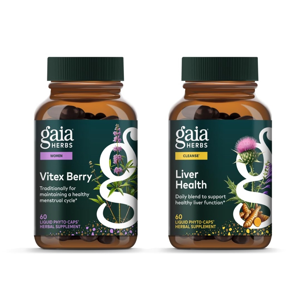 Gaia byliny Vitex Berry (Kastový strom) - Podpora Hormone Balance & Fertility pre ženy - 60 Vegan Caps & Pečeň zdravie - Pečeň Supplement with Milk Thitle, Licorice Root for Liver and Cleans Support -