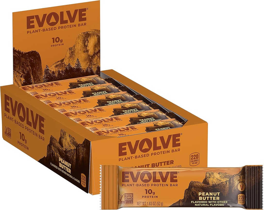 Evolve Plant Based Protein Bar, Arašidové maslo, bez mliečnych výrobkov, Žiadne umelé príchute, Non-GMO, Balenie Máj Vary, 10 g,12 Počet (Pack of 1)