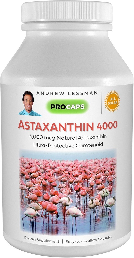 ANDREW LESSMAN Astaxantín 60 Softgels - 4000 mcg Natural Astaxantin, Výkonný Anti-Oxidant Carotenoid. Ochrana očí, srdca, kože a ďalšie. Žiadne prídavné látky. Ľahko prehĺtať softgely