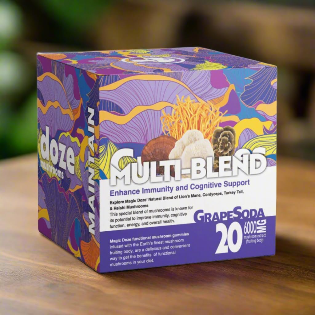 Magic DozeTM Maintain: Multi-Blend Hubové Gummy, 6000mg Lion's Mane, Cordyceps, Reishi, and Turkey Tail Fruiting Body, 20 Vegan Gummy na fľašu