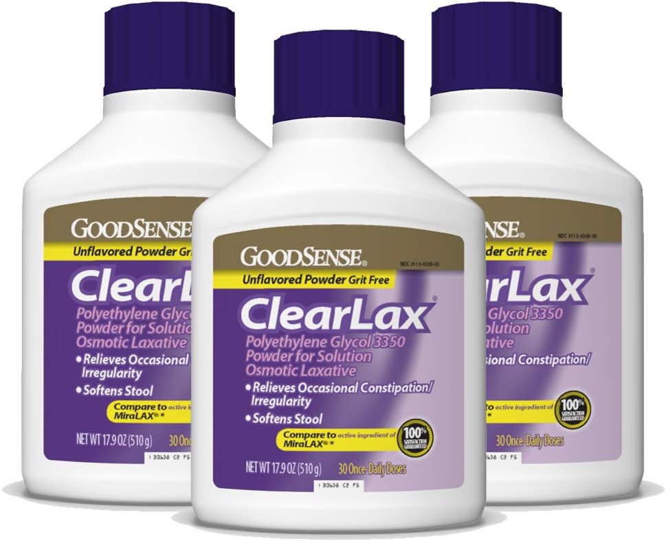 Dobrý zmysel ClearLax, Polyetylénový glykol 3350 Prášok na riešenie, Osmotický laxatívny, 53,7 Oz, balenie po 3