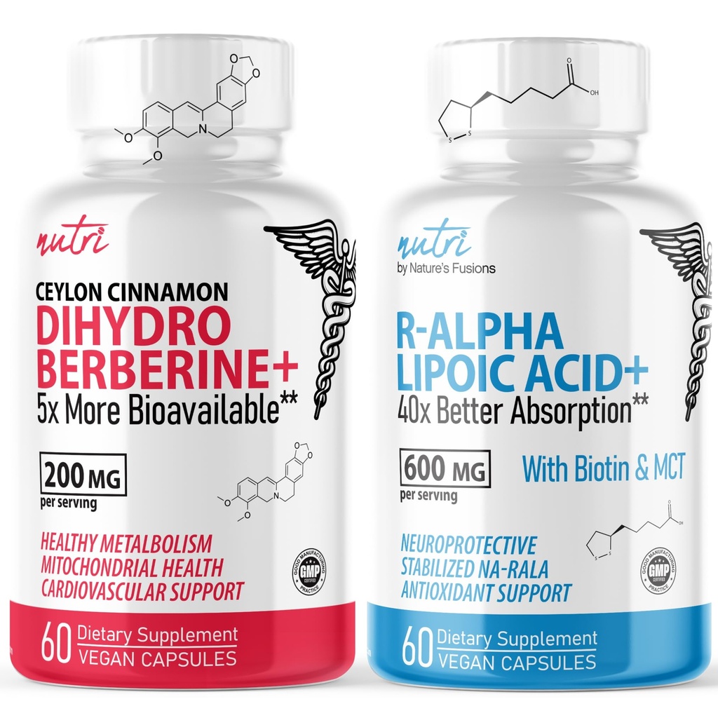 Nature's Fusions Dihydroberberberberine 200 mg (60 kapsúl) - R Alpha Lipoic Acid 600 mg (60 kapsúl) Bundle